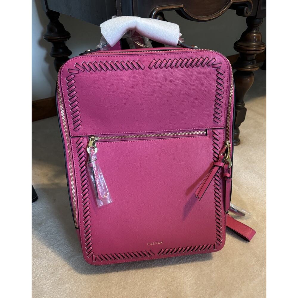 CALPAK Kaya 15 Inch Laptop Backpack in Dragonfruit Pink Stylish Leather NEW